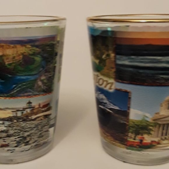 WASHINGTON STATE WRAP-AROUND SHOT GLASS - HIS & HEARS - GOLD-RIMMED - 2.25" TALL - Picture 4 of 4